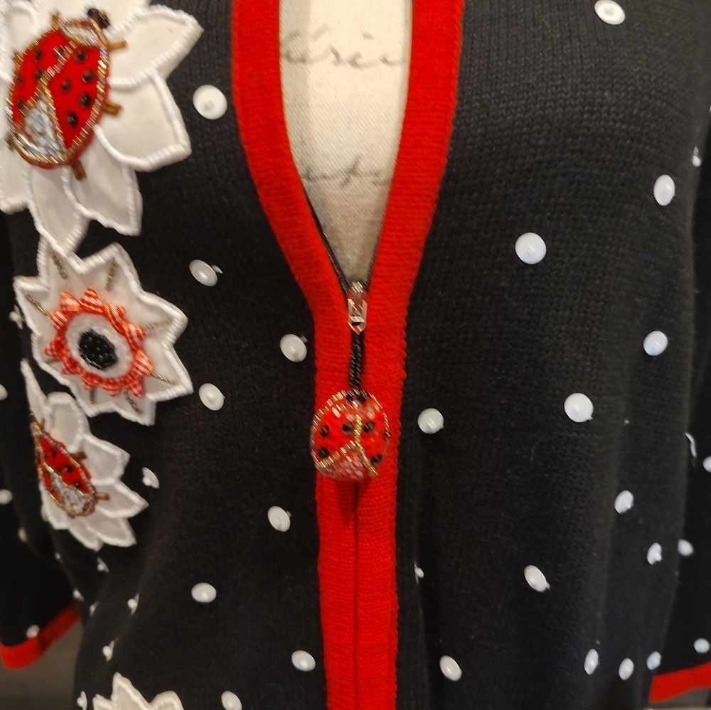 Philip & Jane Gordon Large Ladybug Zipper Up Sweater! RARE! - Picture 5 of 11